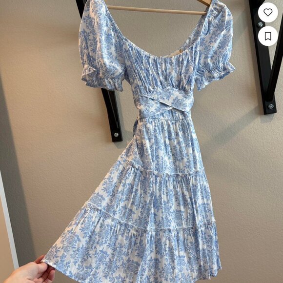Altar'd State Blue and White Tie Back Short Dress Small - Picture 2 of 8
